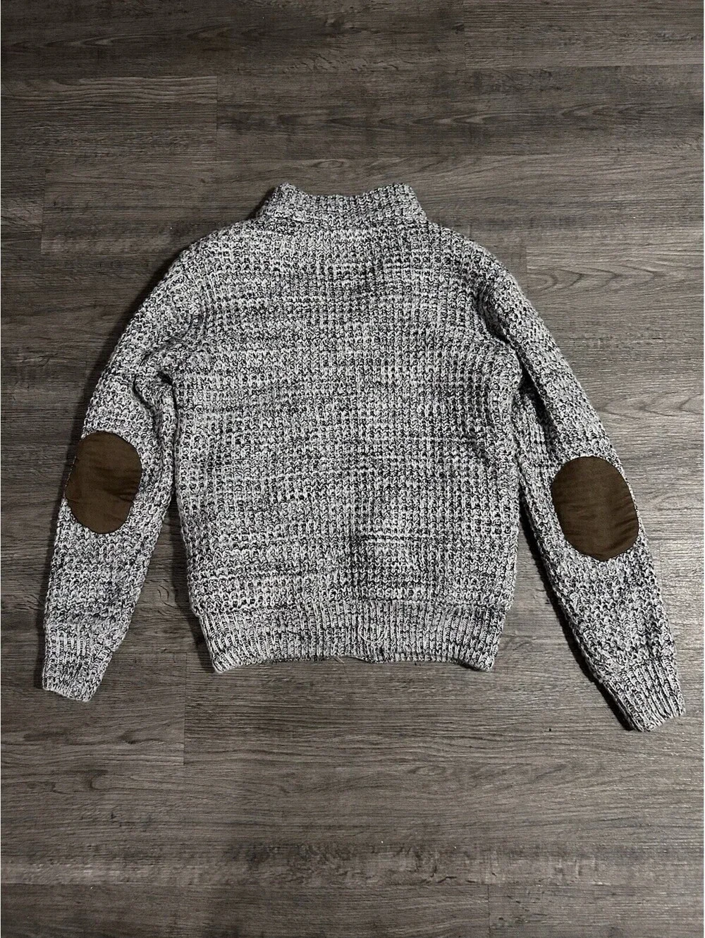 American Stitch Mens M Chunky Knit Waffle Sweater Jacket Elbow Patch Pockets